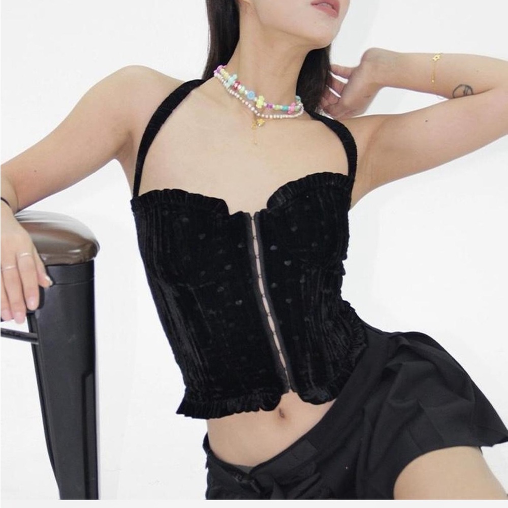 Vintage y2k black velvet corset top